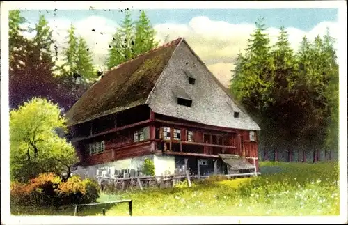 Ak Dorfidyll, Wohnhaus, Wald, Tannenbäume