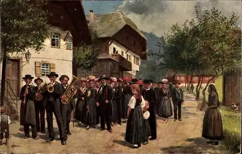 Künstler Ak Hoffmann, H., Bauernhochzeit, Schwarzwälder Tracht, Musikanten