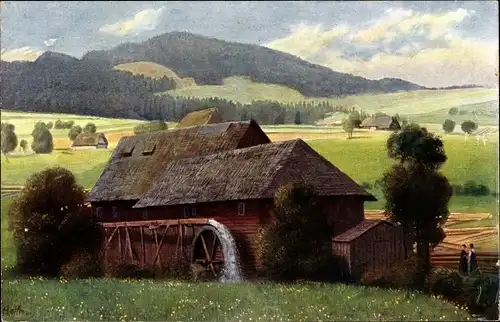 Künstler Ak Hoffmann, H., Schneidemühle im Schwarzwald, Wassermühle