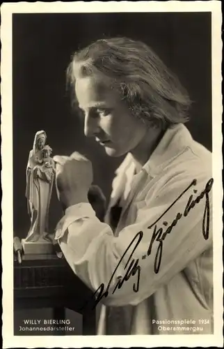 Ak Oberammergau in Oberbayern, Passionsspiele 1934, Johannesdarsteller Willy Bierling, Autogramm