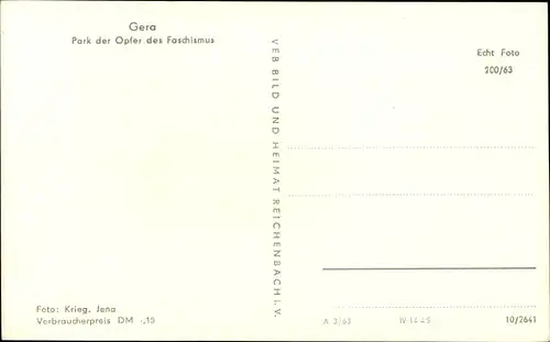 Ak Gera in Thüringen, Park der Opfer des Faschismus
