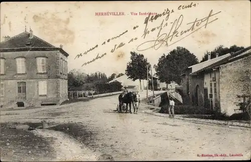 Ak Herbeviller Meurthe et Moselle, Innenansicht, Pferdefuhrwerk, Straßenpartie