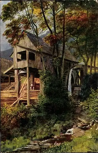 Künstler Ak Hoffmann, H., Sägemühle im Schwarzwald, Wassermühle