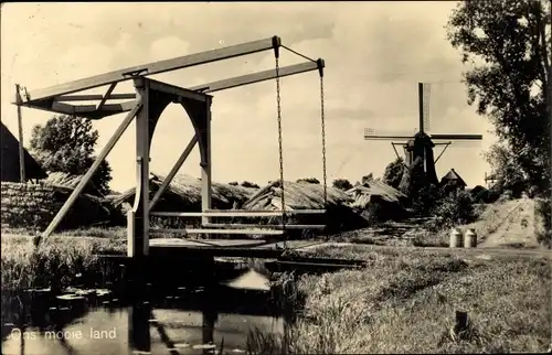 Ak Naarden Nordholland Niederlande, Brücke, Windmühle