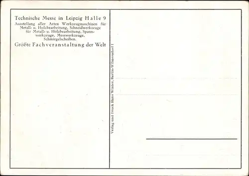 Ak Leipzig in Sachsen, Technische Messe, Halle 9, Werkzeugmaschinen