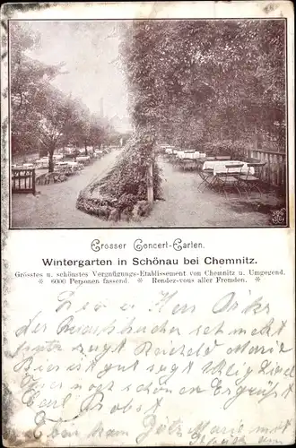 Ak Schönau Chemnitz in Sachsen, Wintergarten, großer Konzertgarten