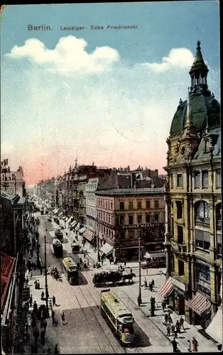 Ak Berlin, Leipziger Straße Ecke Friedrichstraße, Tram