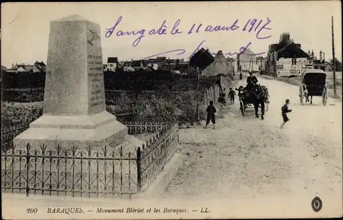 Ak Baraques Meurthe et Moselle, Monument Bleriot