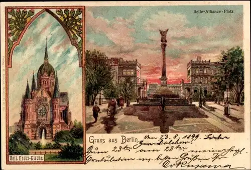 Litho Berlin Kreuzberg, Heilig-Kreuz-Kirche, Belle-Alliance-Platz