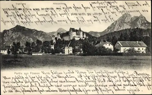Ak Füssen im Ostallgäu, Totalansicht, Tegelberg, Straußberg, Säuling