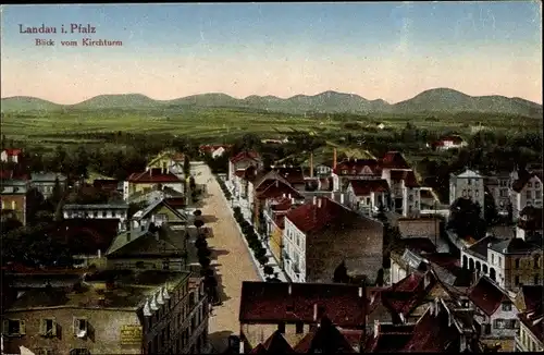 Ak Landau in der Pfalz, Totalansicht, Kirchturm