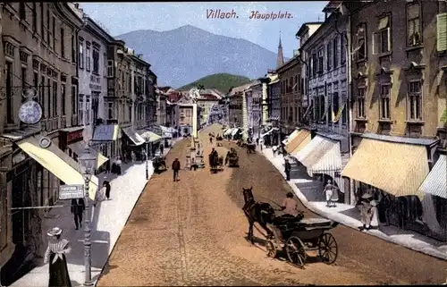 Ak Villach in Kärnten, Hauptplatz, Kutsche, Passanten