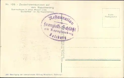 Ak Salzburg in Österreich, Zauberflötenhäuschen, Kapuzinerberg