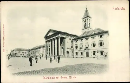 Ak Karlsruhe in Baden, Marktplatz, Evangelische Kirche