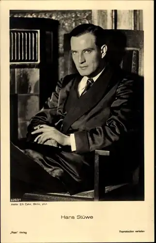 Ak Schauspieler Hans Stüwe, Portrait mit Zigarette, Ross Verlag 6260 1