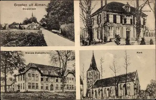 Ak Almen Gelderland, Dorfstraße, Neues Krankenhaus, Kirche, Pastorie