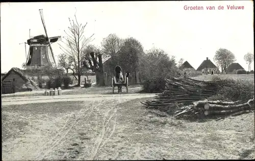 Ak Veluwe Gelderland Niederlande, Straßenpartie, Windmühle