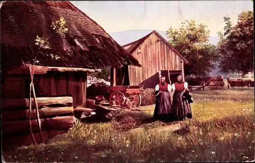 Ak Schwarzwald, Schwarzwälder Tracht, Frauen, Bauernhaus, Wohnhaus