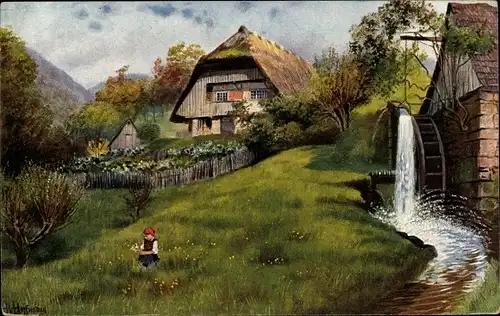 Künstler Ak Hoffmann, H., Mühlengrund im Schwarzwald, Wassermühle