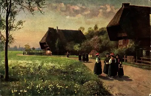 Künstler Ak Hoffmann, H., Schwarzwald, Dorfidyll, Schwarzwälderinnen