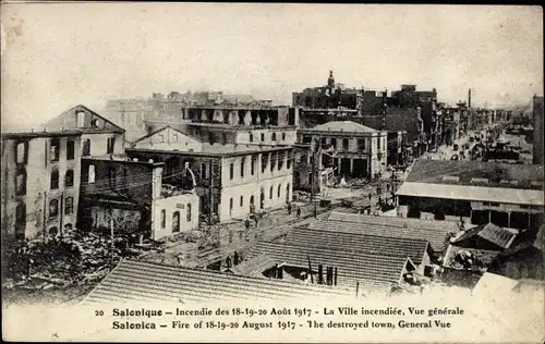 Ak Thessaloniki Saloniki Griechenland, Brand vom 18. - 20. August 1917, die Stadt brannte
