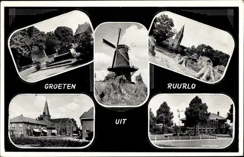 Ak Ruurlo Gelderland, Windmühle, Kirche