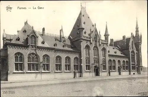 Ak Furnes Westflandern, Bahnhof