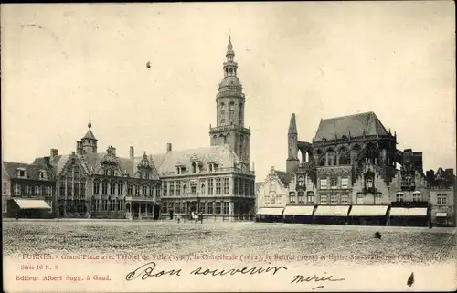 Ak Furnes Veurne Westflandern, Grand'Place, Rathaus, Kirche