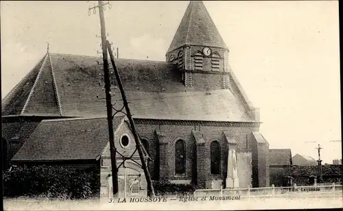 Postkarte La Houssoye-Oise, Kirche, Denkmal