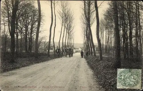 Ak La Neuville in Hez Oise, Route de Clermont, Pferdekutsche