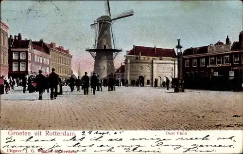 Ak Rotterdam Südholland Niederlande, Oost Plein, Windmühle