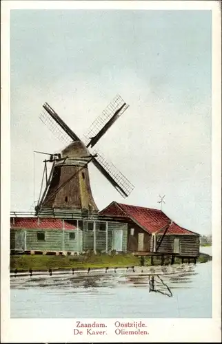 Ak Zaandam Zaanstad Nordholland, De Kaver, Ölmühle