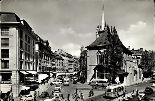 Ak Lausanne Kanton Waadt, Place et l'Eglise St. Francois