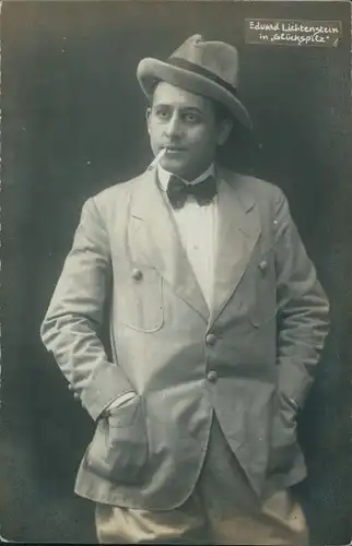 Ak Schauspieler Eduard Lichtenstein, Portrait, Hut, Zigarette, Film Glückspilz