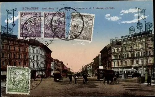 Ak Budapest Ungarn, Oktogon an der Andrassy Straße