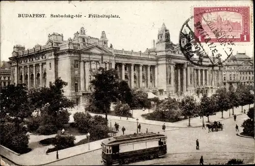 Ak Budapest Ungarn, Freiheitsplatz, Straßenbahn