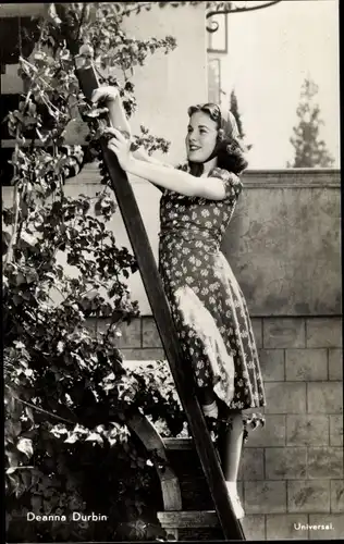 Ak Schauspielerin Deanna Durbin, Portrait, Leiter, Obstbaum