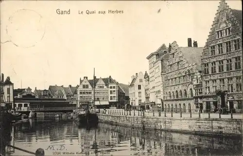 Ak Gent Gent Ostflandern, Der Quai aux Herbes