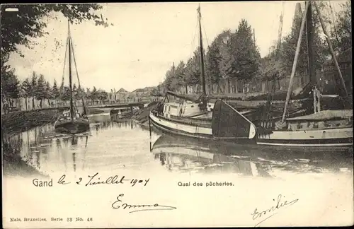 Ak Gand Gent Ostflandern, Quai des pecheries