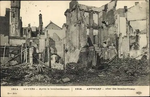 Ak Anvers Antwerpen Flandern, Vor und nach der Bombardierung 1914, Kriegszerstörungen, 1. WK