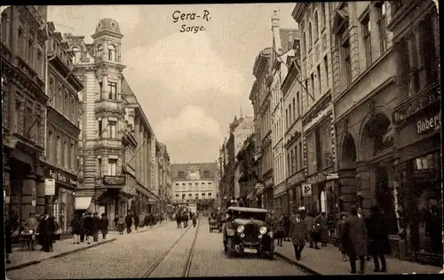 Ak Gera in Thüringen, Sorge, Straßenpartie, Geschäft Paul Seitz, Passanten