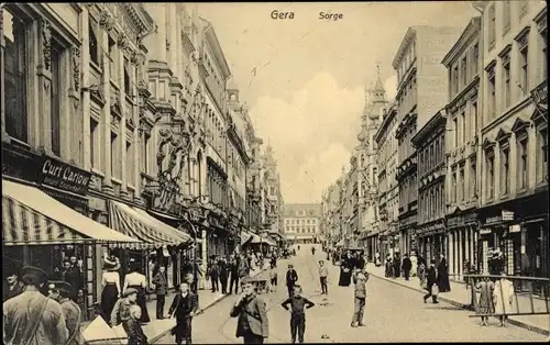 Ak Gera in Thüringen, Sorge, Straßenpartie, Passanten