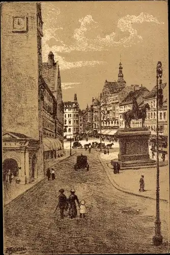 Künstler Ak Härtel, Moritz, Chemnitz in Sachsen, Blick vom Markt nach der Johannisstraße