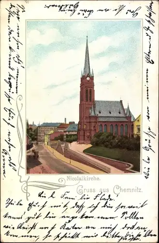 Ak Chemnitz Sachsen, Blick auf die Nikolaikirche
