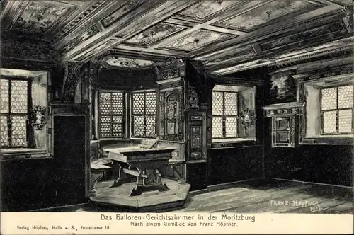 Künstler Ak Franz Höpfner, Halle an der Saale, Moritzburg, Halloren-Gerichtszimmer