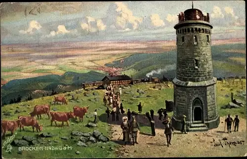 Künstler Ak Thomas, Paul, Brocken Nationalpark Harz, Partie am Brockenturm