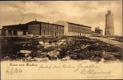 Ak Brocken Nationalpark Harz, Brockenturm, Brockenhotel