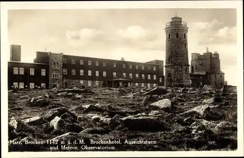 Ak Brocken Nationalpark Harz, Brockenturm, Brockenhotel, Meteorologisches Observatorium