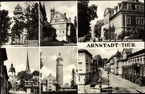 Ak Arnstadt in Thüringen, Papiermühle, Schloss, Kunst- und Heimatmuseum, Aussichtsturm, Neideckturm