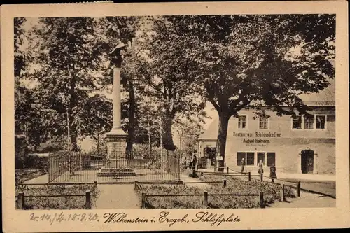 Ak Wolkenstein im Erzgebirge, Schlossplatz, Säule